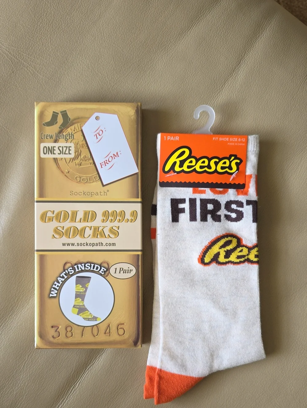 Gold Bar Crew Socks And Reese's Orange Brown Crew Men's Socks